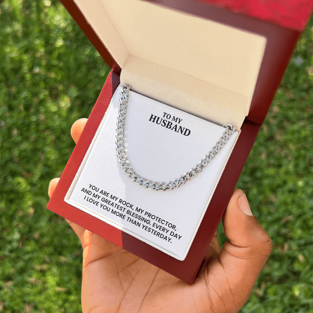 To My Husband - Christmas, Anniversary, Birthday Gift, Cuban Chain Necklace With Heartfelt Message Card