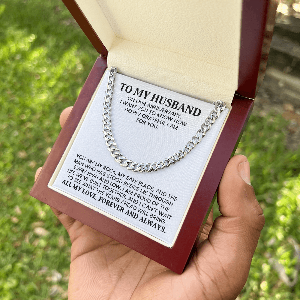 To My Husband Anniversary Gift - Cuban Chain Gold Necklace With Heartfelt Message Card