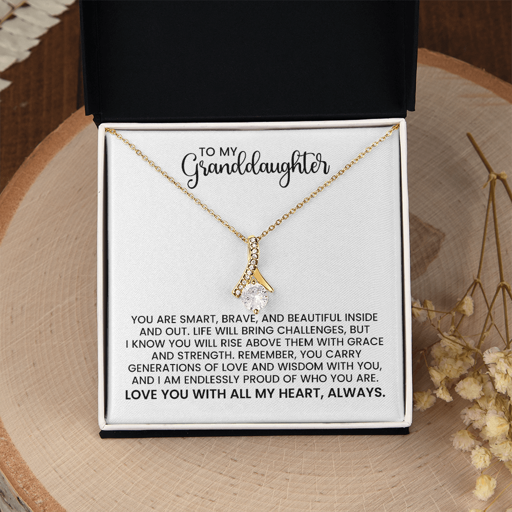 Granddaughter Christmas, Birthday, Graduation Gift - Alluring Beauty Gold Pendant Necklace With Heartfelt Message Card