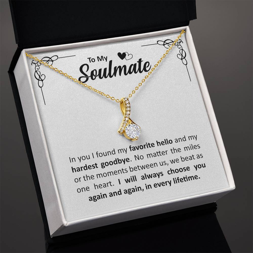 To My Soulmate - Anniversary, Birthday, Christmas Alluring Beauty Gold Pendant Necklace With Heartfelt Message Card
