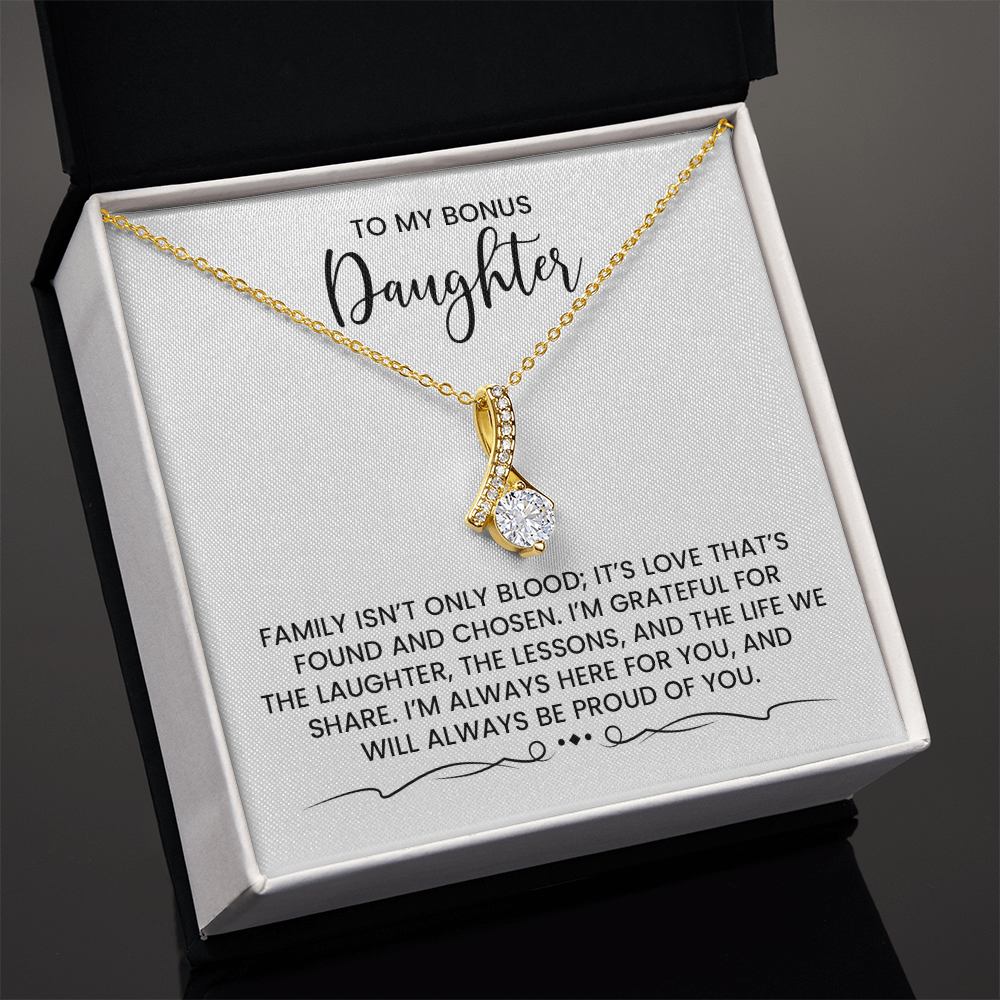 My Bonus Daughter - Christmas, Birthday, Special Occasion Alluring Beauty Gold Pendant Necklace With Heartfelt Message Card
