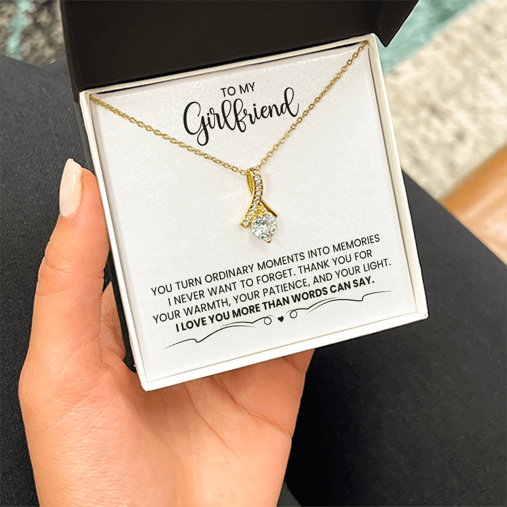 To My Girlfriend - Christmas, Birthday, Anniversary, Special Occasion Alluring Beauty Gold Necklace Gift With Heartfelt Message Card