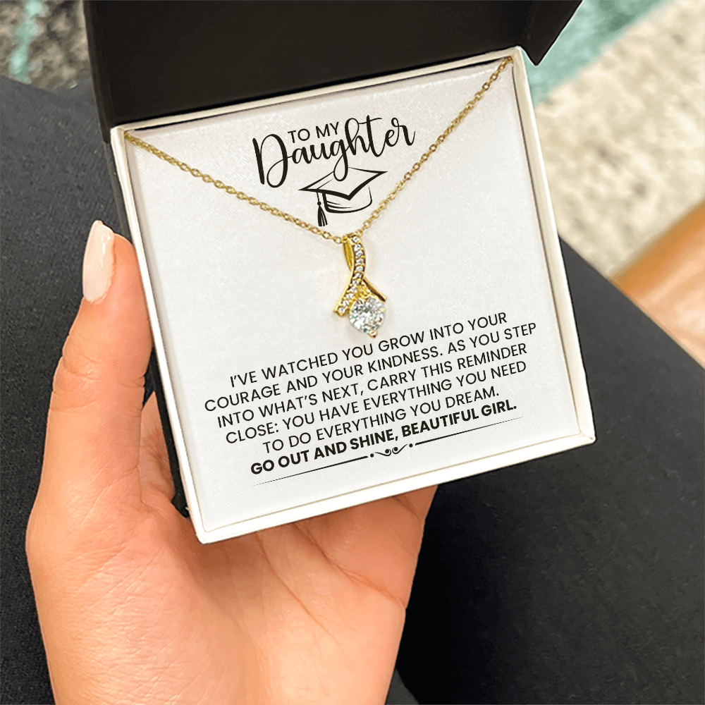 To My Daughter Graduation Celebration Gold Pendant Necklace With Heartfelt Message Card