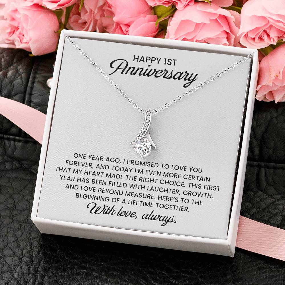 1st Anniversary Wife Gift - Alluring Beauty Gold Pendant Necklace With Heartfelt Message Card