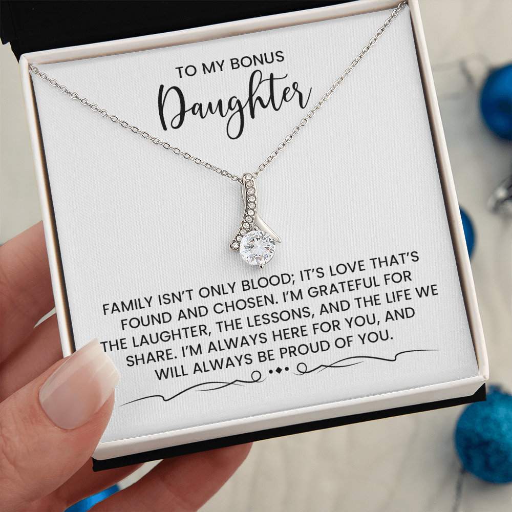 My Bonus Daughter - Christmas, Birthday, Special Occasion Alluring Beauty Gold Pendant Necklace With Heartfelt Message Card