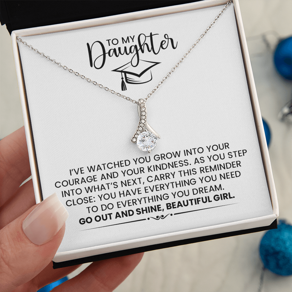 To My Daughter Graduation Celebration Gold Pendant Necklace With Heartfelt Message Card