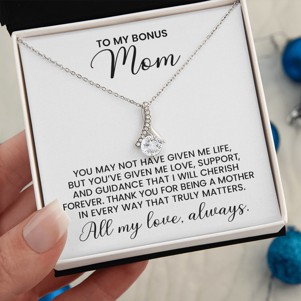 Bonus Mom Gift For Christmas, Birthday, Special Occasion - Alluring Beauty Gold Pendant Necklace With Heartfelt Message Card
