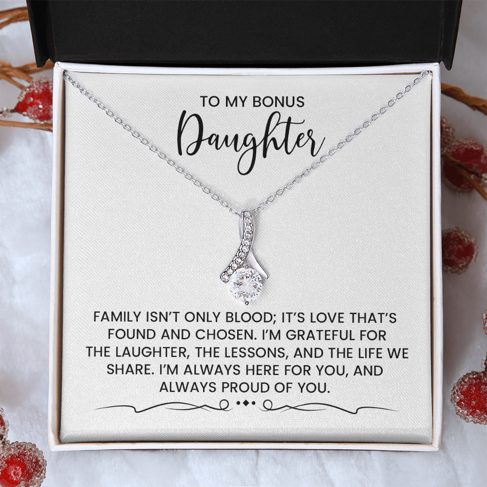 Bonus Daughter Love And Support Gift - Gold Alluring Beauty Pendant Necklace With Heartfelt Message Card