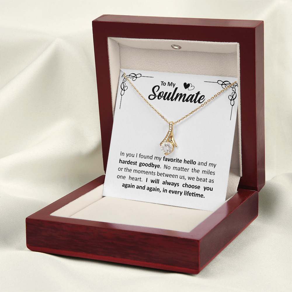 To My Soulmate - Anniversary, Birthday, Christmas Alluring Beauty Gold Pendant Necklace With Heartfelt Message Card