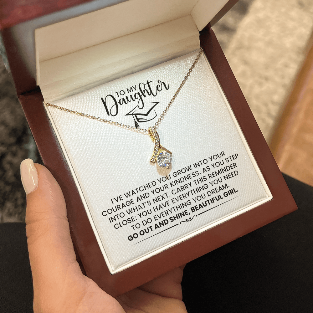 To My Daughter Graduation Celebration Gold Pendant Necklace With Heartfelt Message Card