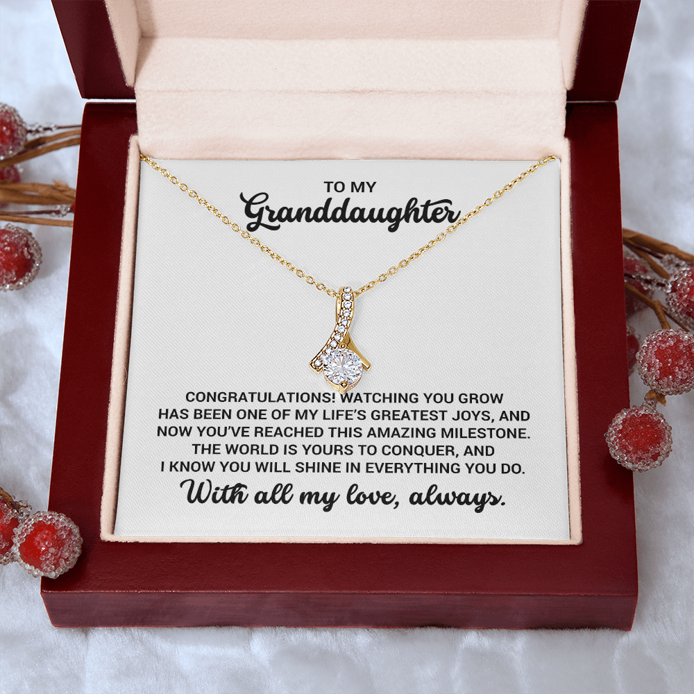 Granddaughter Gift - Birthday, Graduation, Special Occasion Gold Pendant Necklace With Heartfelt Message Card