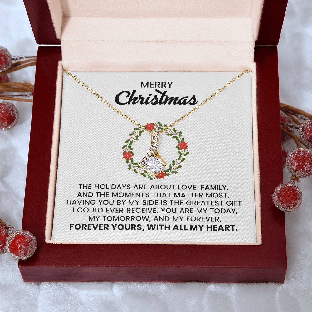 Merry Christmas To Wife, Girlfriend, Soulmate Alluring Beauty Gold Pendant Necklace With Heartfelt Message Card