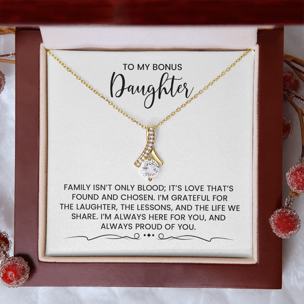 Bonus Daughter Love And Support Gift - Gold Alluring Beauty Pendant Necklace With Heartfelt Message Card