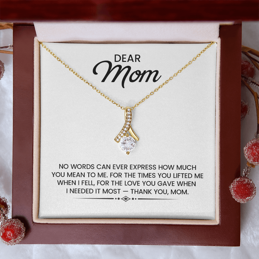 Mom Gift For Christmas, Birthday, Mother's Day - Alluring Beauty Gold Pendant Necklace With Heartfelt Message Card