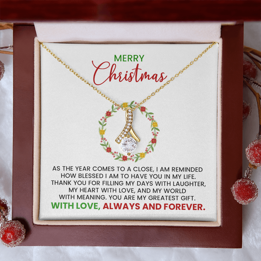 Merry Christmas Wife, Girlfriend, Soulmate Alluring Beauty Gold Pendant Necklace With Heartfelt Message Card