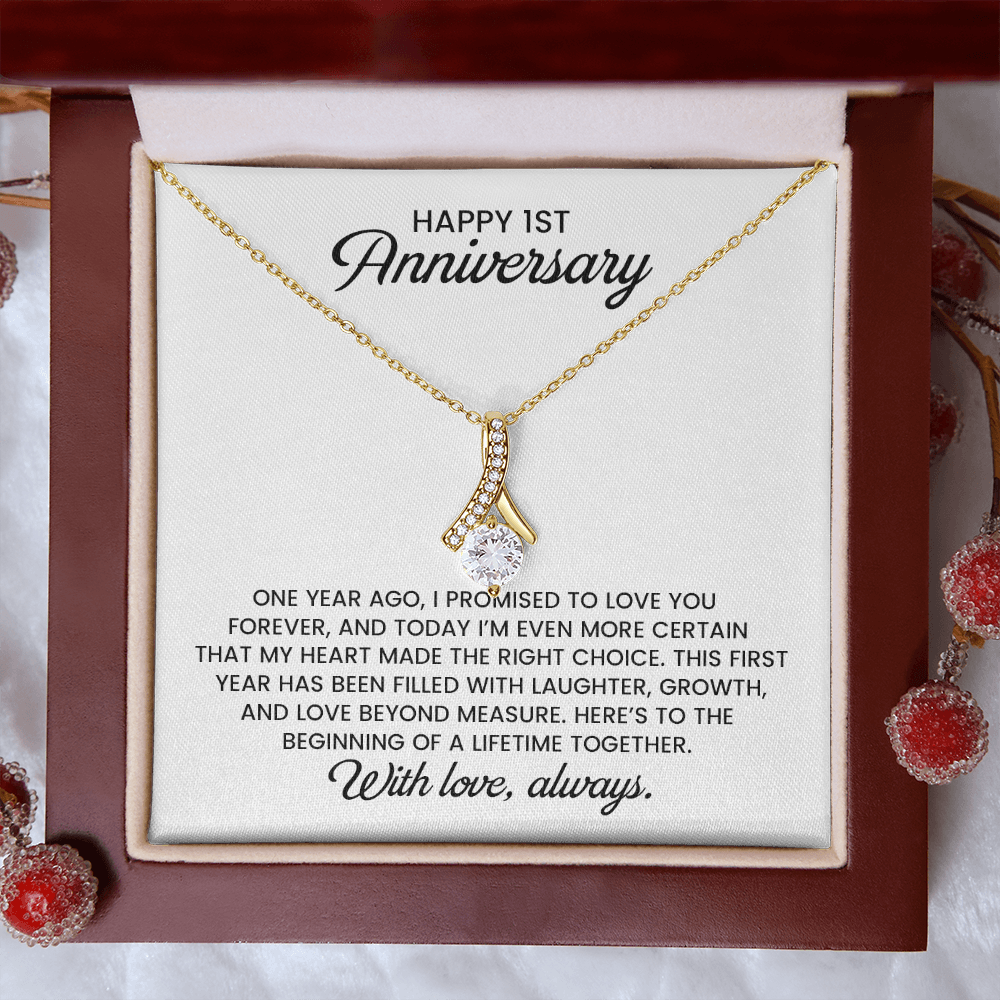 1st Anniversary Wife Gift - Alluring Beauty Gold Pendant Necklace With Heartfelt Message Card