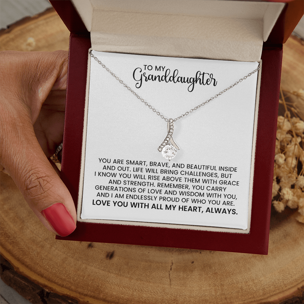 Granddaughter Christmas, Birthday, Graduation Gift - Alluring Beauty Gold Pendant Necklace With Heartfelt Message Card