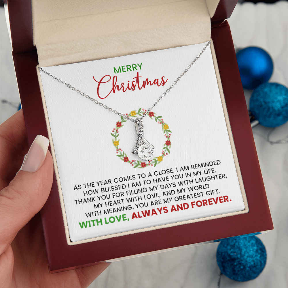 Merry Christmas Wife, Girlfriend, Soulmate Alluring Beauty Gold Pendant Necklace With Heartfelt Message Card