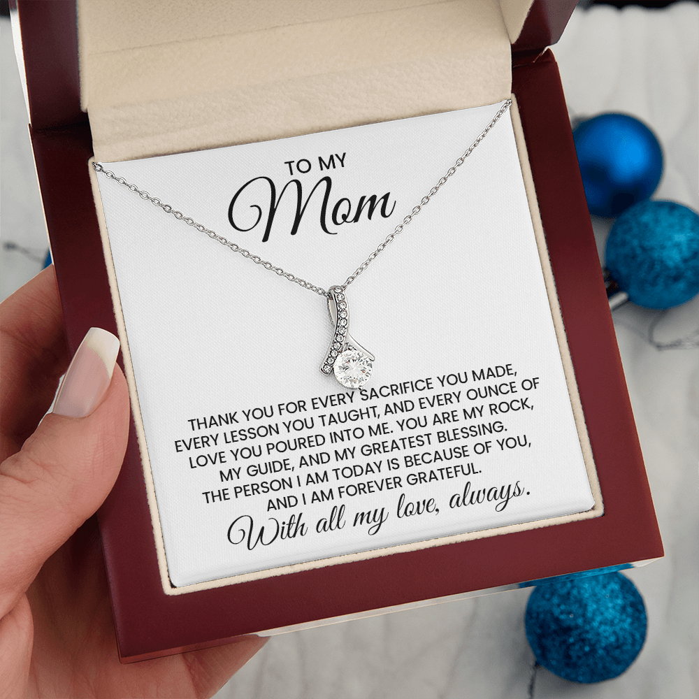 Mom Gift For Christmas, Birthday, Mother's Day - Alluring Beauty Gold Pendant Necklace With Heartfelt Message Card