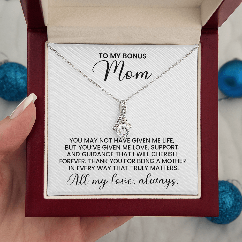 Bonus Mom Gift For Christmas, Birthday, Special Occasion - Alluring Beauty Gold Pendant Necklace With Heartfelt Message Card