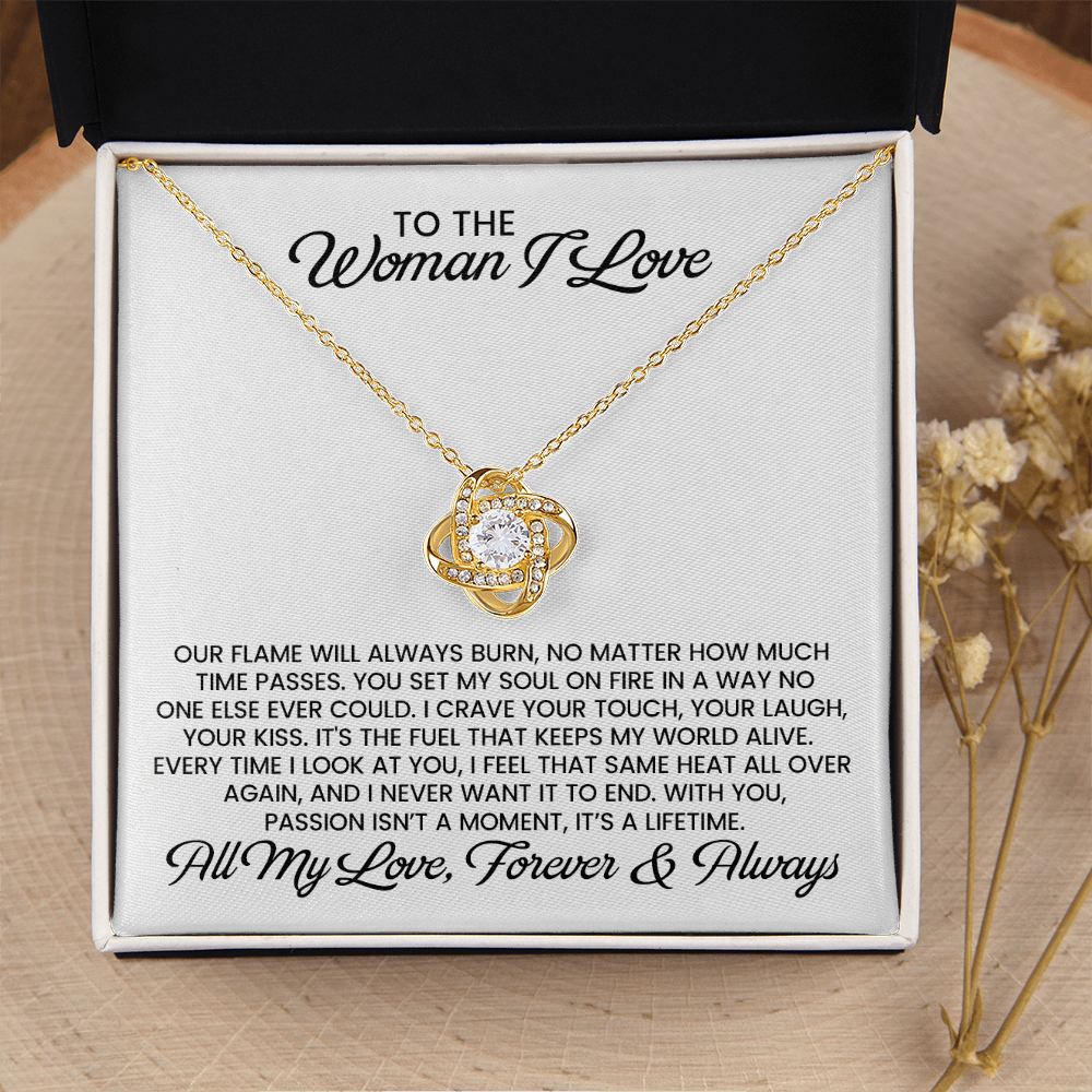 Woman I Love For Wife, Girlfriend, Soulmate, Christmas, Anniversary Gift, Birthday Love Knot Gold Pendant Necklace With Heartfelt Message Card