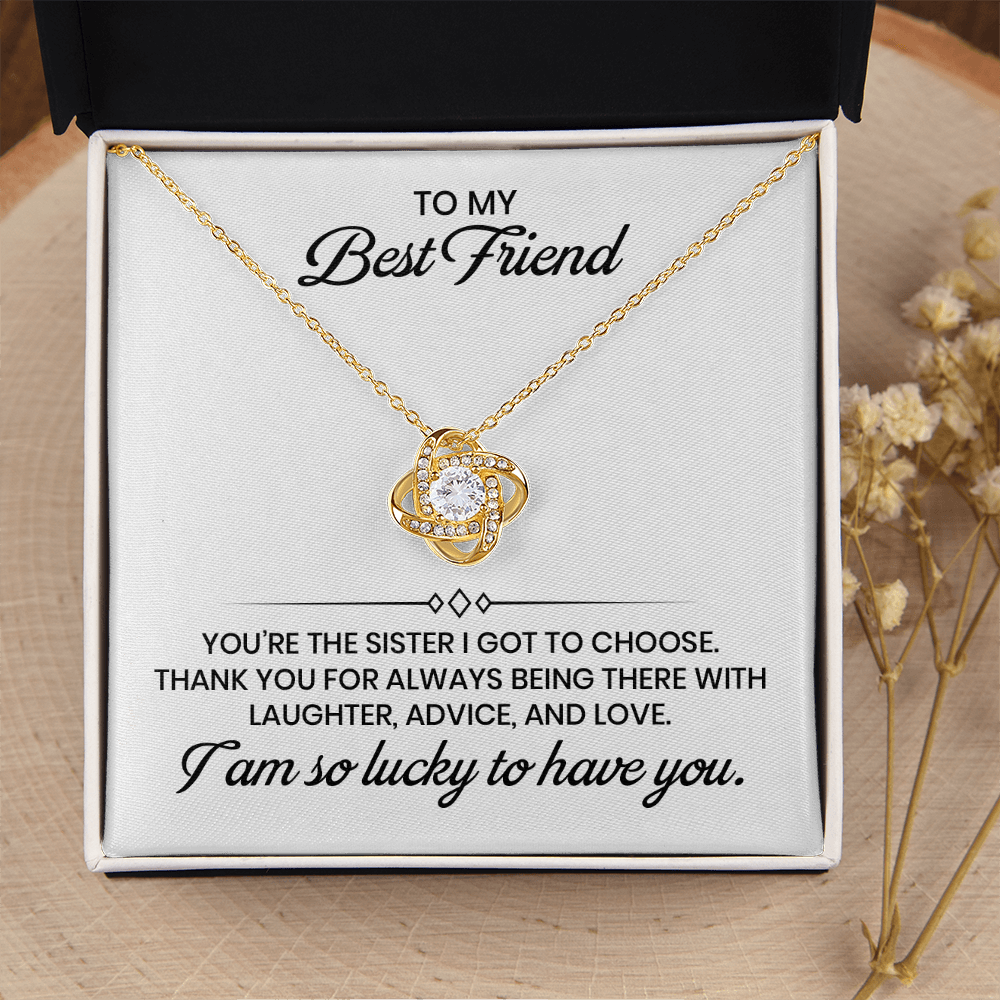 To My Best Friend - Love And Appreciation Gift, Love Knot Gold Pendant Necklace With Heartfelt Message Card