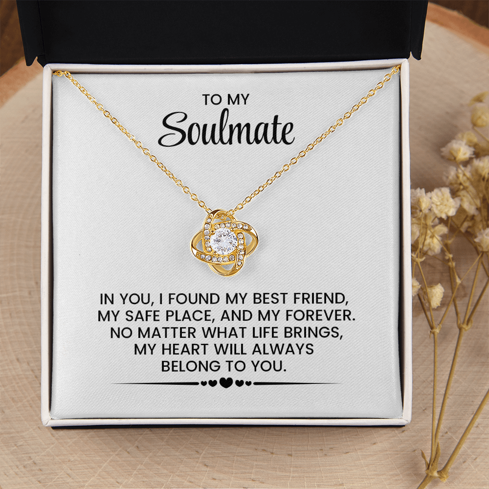To My Soulmate - Christmas, Anniversary, Birthday Gift - Gold Pendant Love Knot Necklace With Heartfelt Message Card