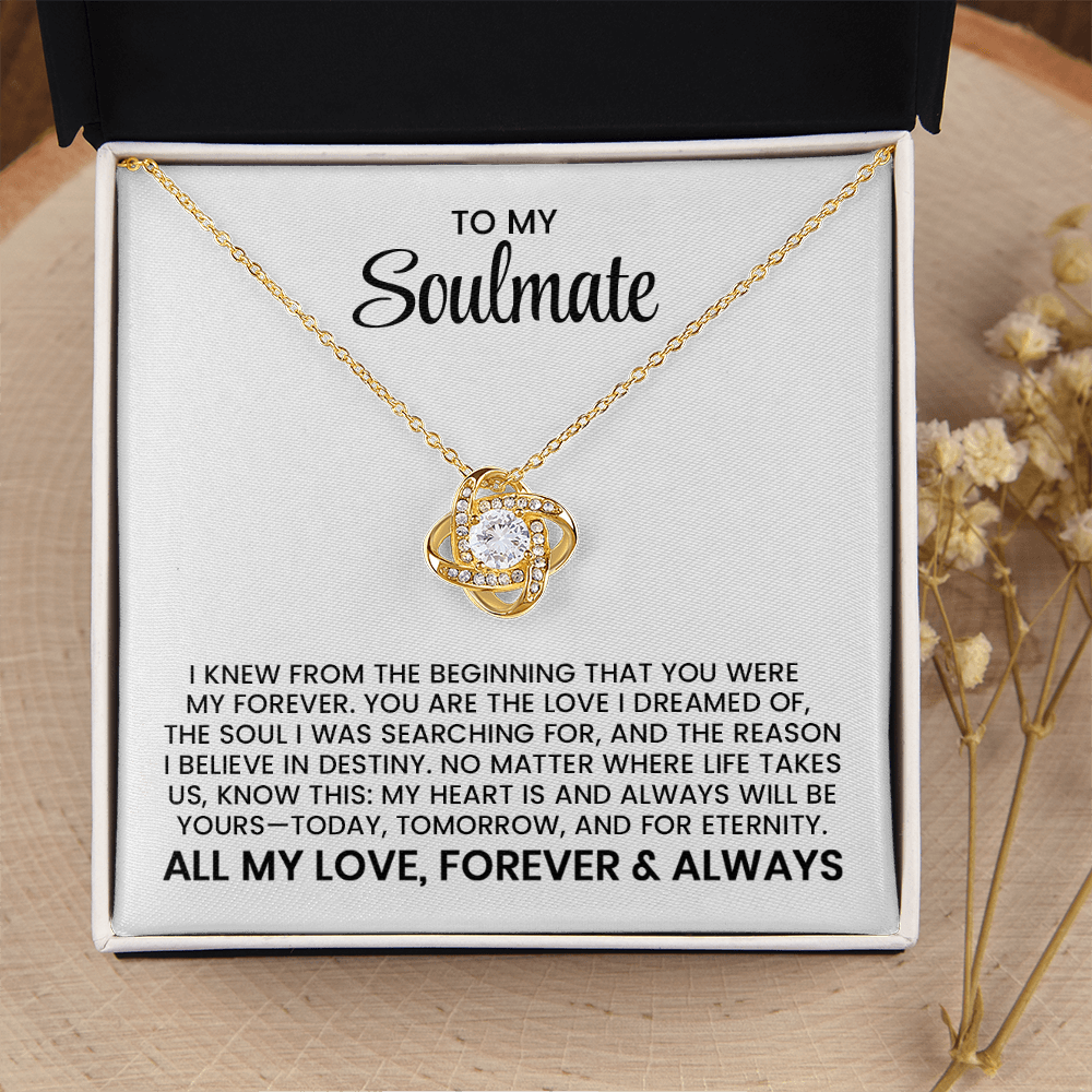 Wife, Girlfriend, Soulmate Gift For Christmas, Anniversary, Birthday - Love Knot Gold Pendant Necklace With Heartfelt Message Card