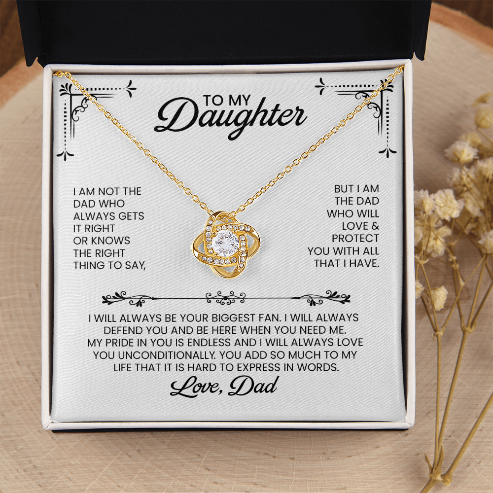 Daughter From Dad Christmas, Birthday, Graduation Gift - Love Knot Pendant Necklace And Heartfelt Message Card