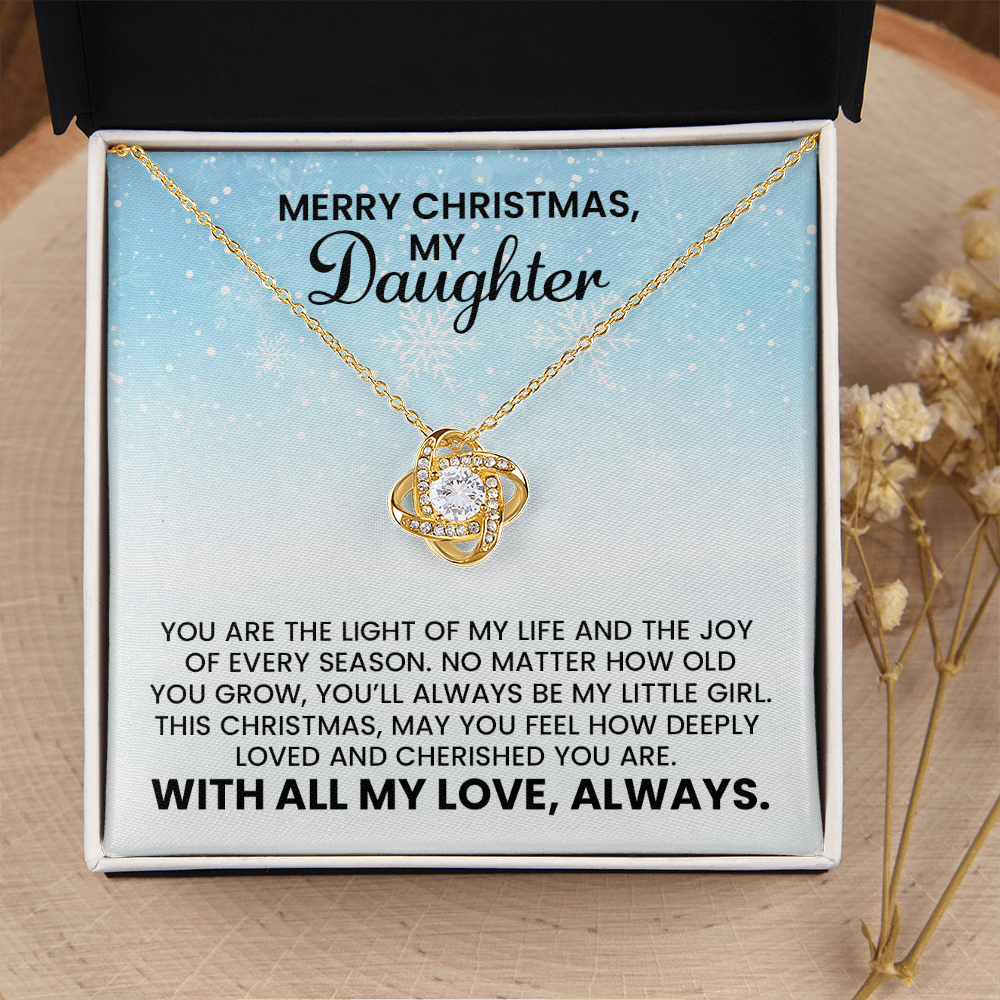 Daughter Merry Christmas Gift - Love Knot Gold Pendant Necklace With Heartfelt Message Card
