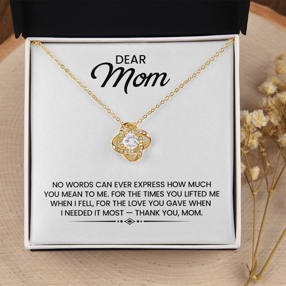 Mom Gift For Christmas, Birthday, Mother's Day - Love Knot Gold Pendant Necklace With Heartfelt Message Card