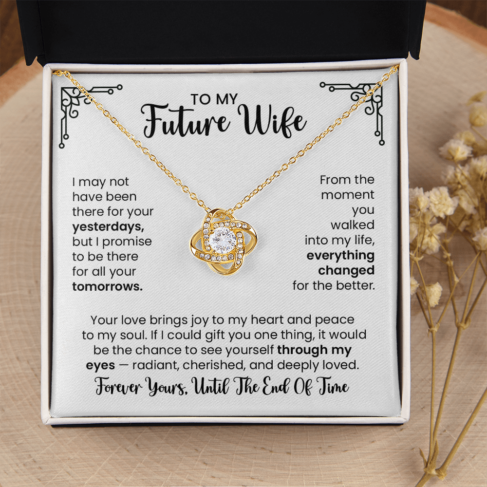 Future Wife Gift For Christmas, Anniversary, Birthday - Love Knot Gold Heart Necklace With Heartfelt Message Card