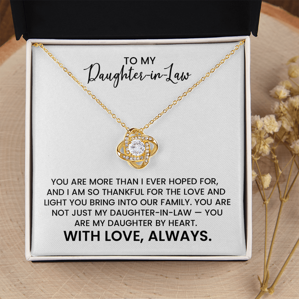 Daughter-in-Law Love and Appreciation Gift - Love Knot Gold Pendant Necklace With Heartfelt Message Card