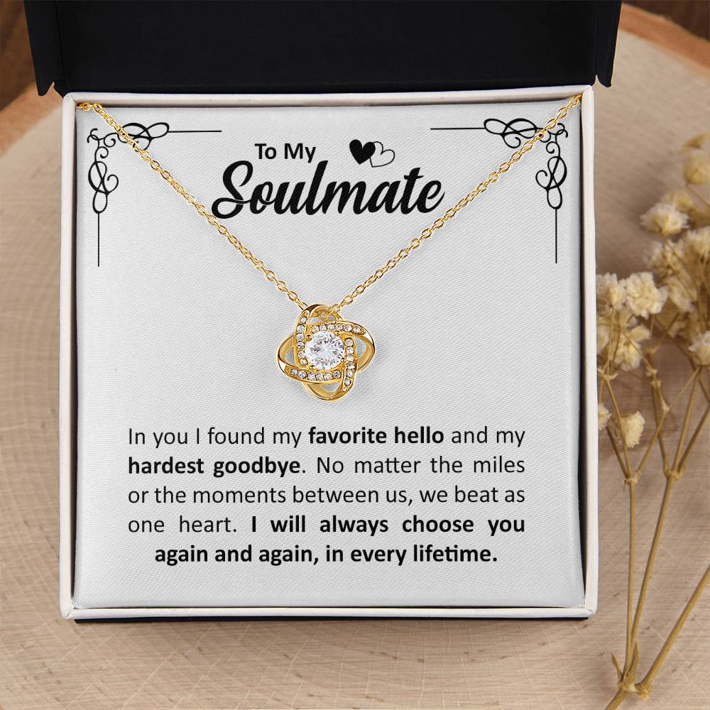 To My Soulmate - Anniversary, Birthday, Christmas Gold Love Knot Necklace With Heartfelt Message Card