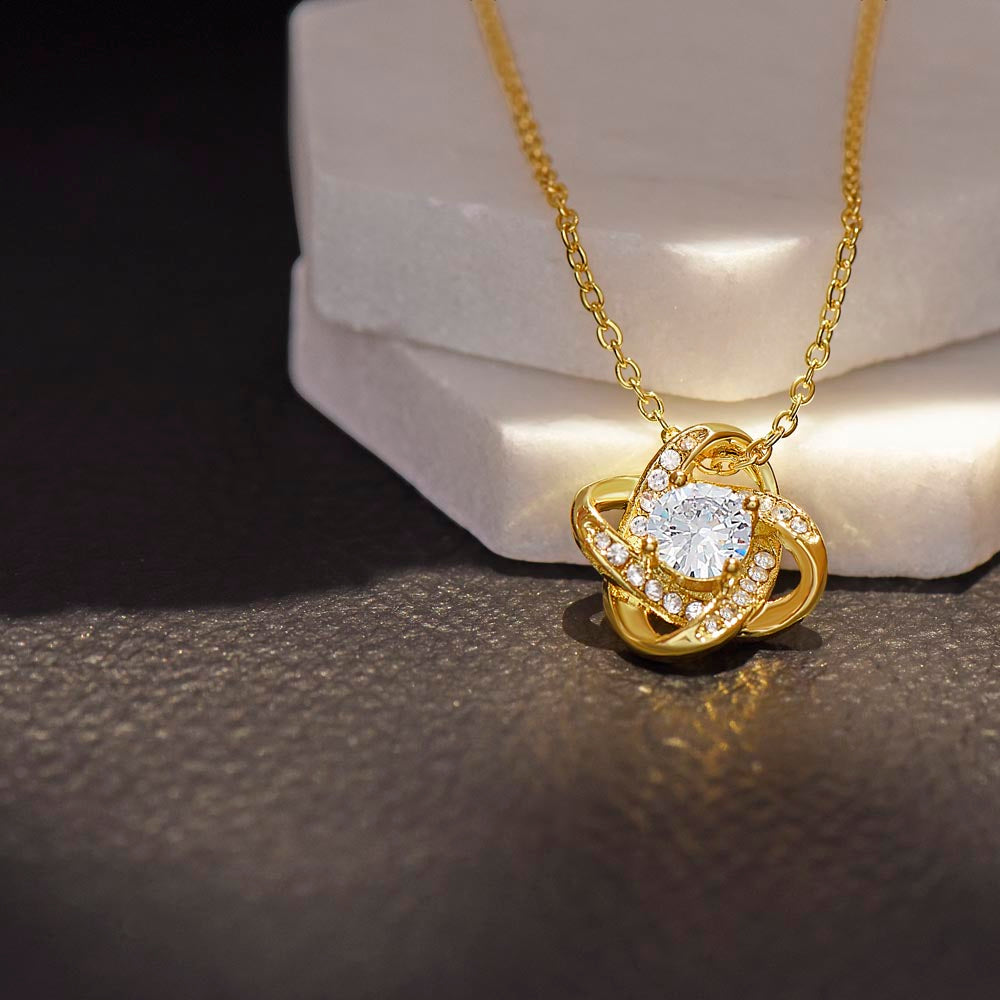 To My Mom - Birthday, Christmas, Special Occasion Gold Love Knot Pendant Necklace With Heartfelt Message Card