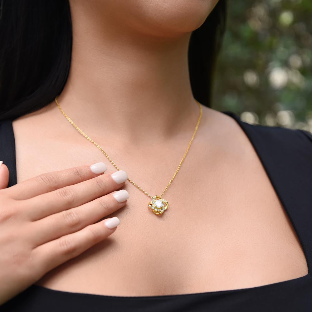 To My Mom - Birthday, Christmas, Special Occasion Gold Love Knot Pendant Necklace With Heartfelt Message Card