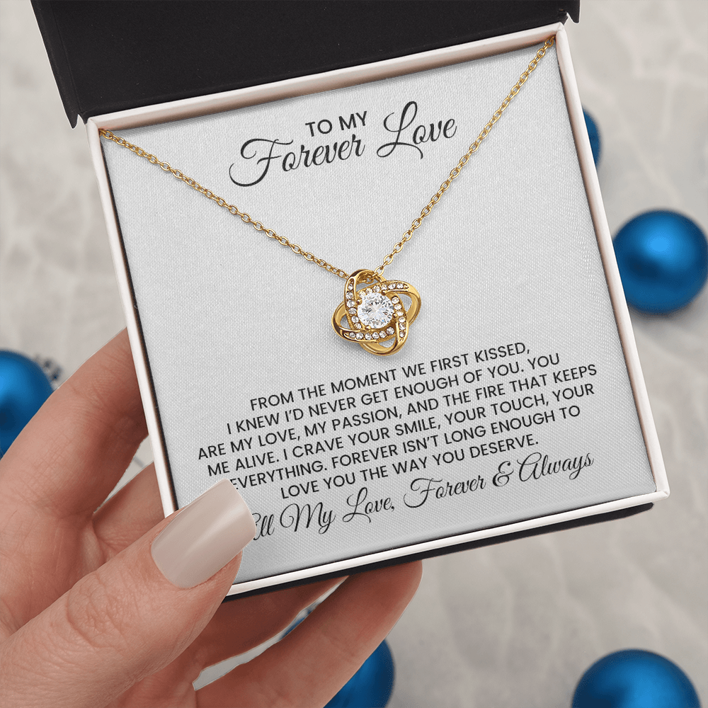 Wife, Girlfriend, Soulmate Gift for Christmas, Anniversary, Birthday - Love Knot Gold Pendant Necklace With Heartfelt Message Card
