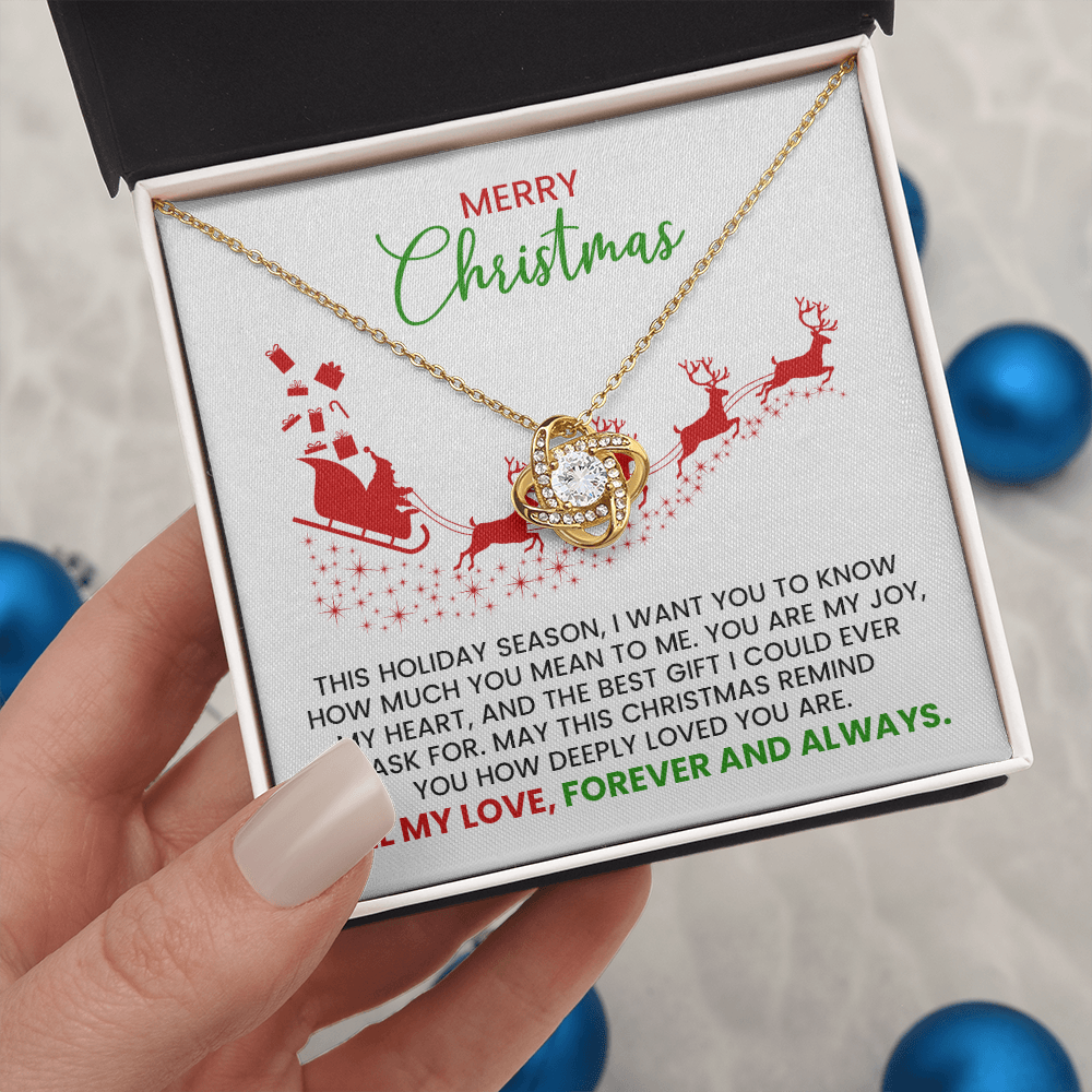 Christmas Gift For Wife, Girlfriend, Soulmate - Love Knot Gold Pendant Necklace With Heartfelt Message Card