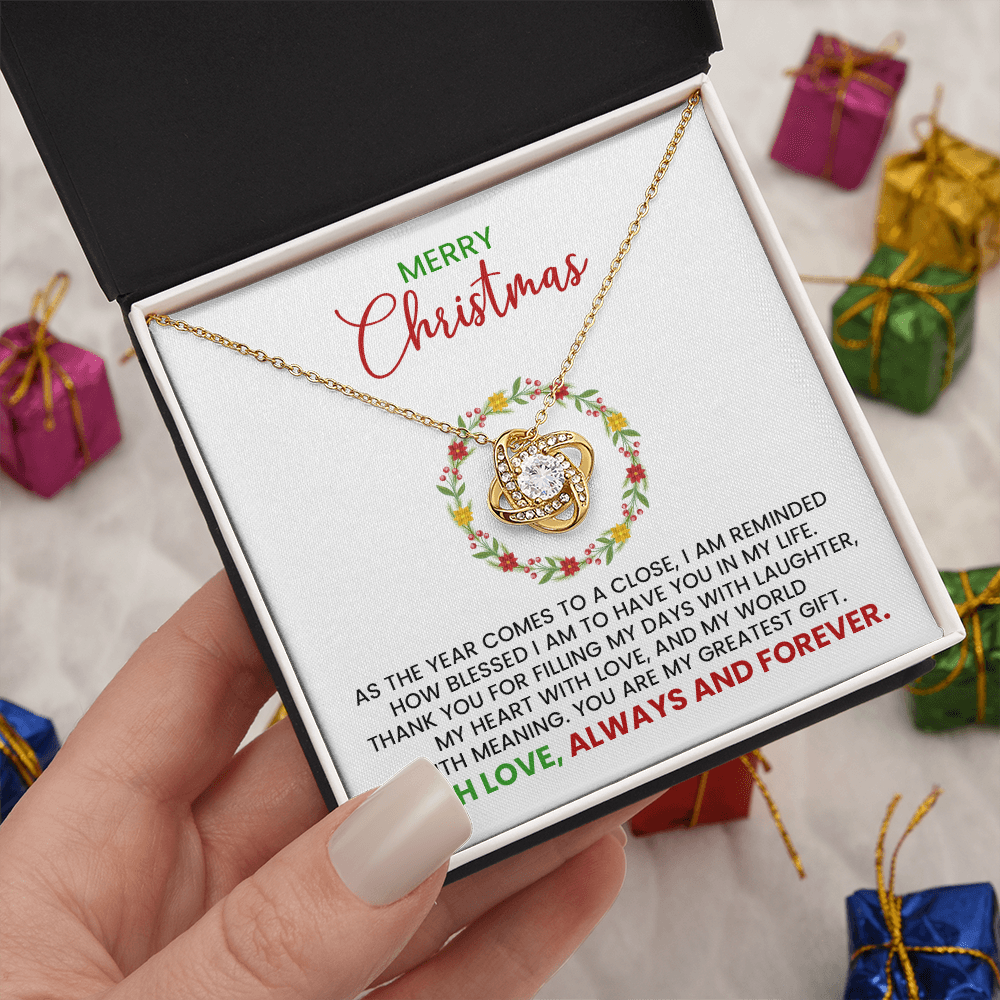 Christmas Gift For Wife, Girlfriend, Soulmate - Love Knot Gold Pendant Necklace With Heartfelt Message Card