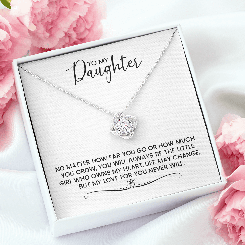 To My Daughter Gift For Christmas, Birthday, Graduation - Love Knot Gold Pendant Necklace With Heartfelt Message Card