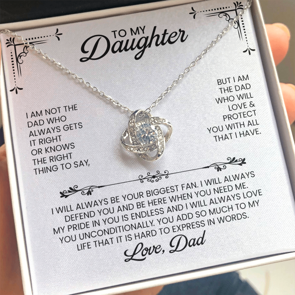 Daughter From Dad Christmas, Birthday, Graduation Gift - Love Knot Pendant Necklace And Heartfelt Message Card