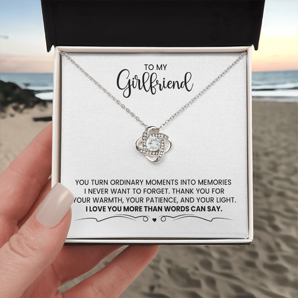 To My Girlfriend - Birthday, Christmas, Anniversary Gift Love Knot Gold Necklace With Heartfelt Message Card