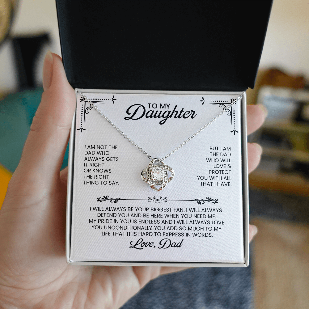 Daughter From Dad Christmas, Birthday, Graduation Gift - Love Knot Pendant Necklace And Heartfelt Message Card
