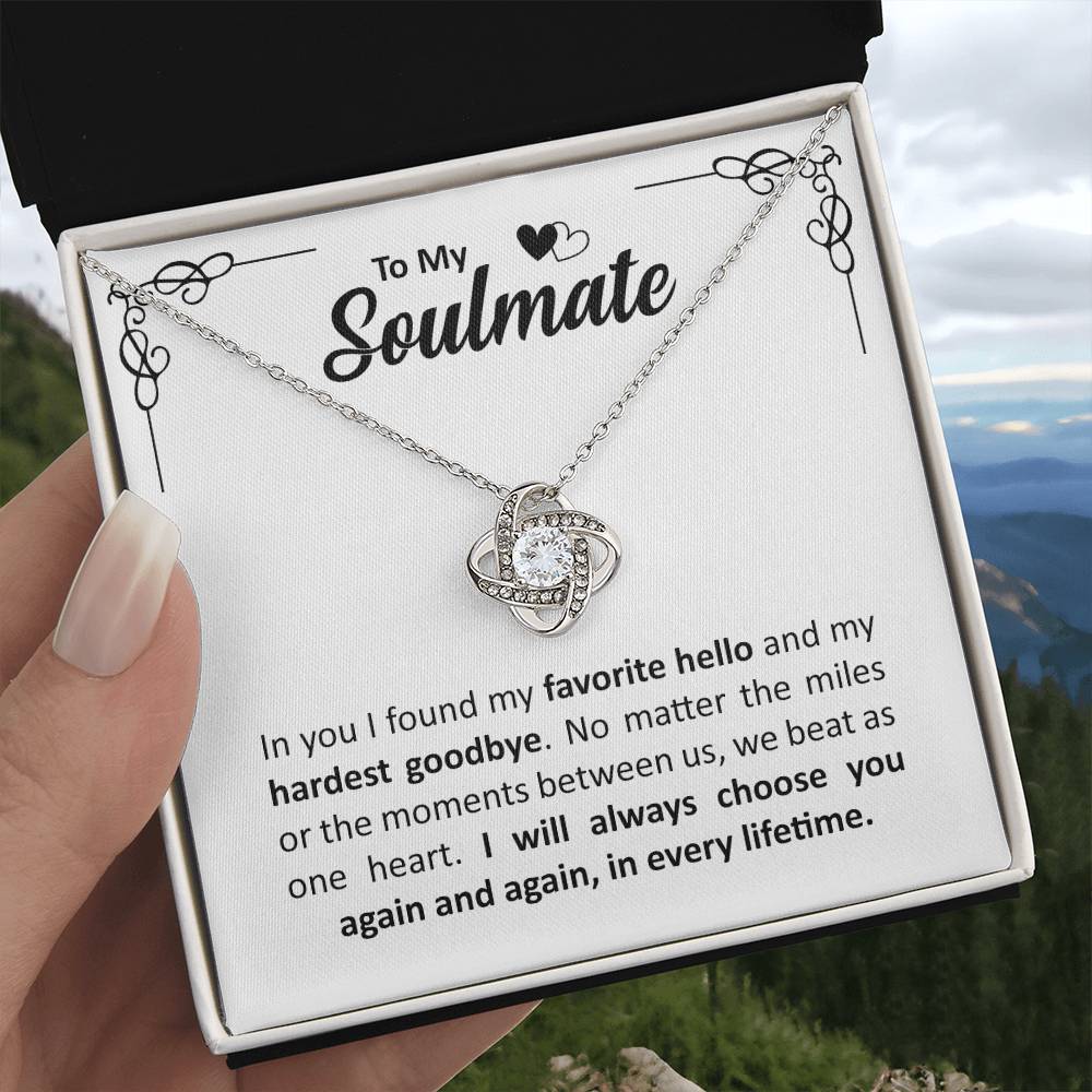 To My Soulmate - Anniversary, Birthday, Christmas Gold Love Knot Necklace With Heartfelt Message Card