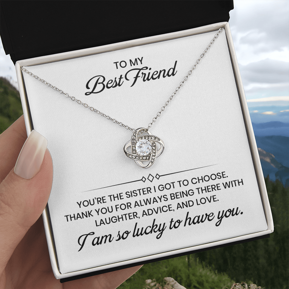 To My Best Friend - Love And Appreciation Gift, Love Knot Gold Pendant Necklace With Heartfelt Message Card