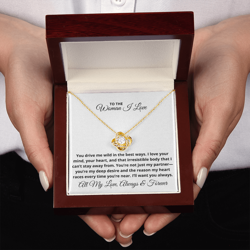 Wife, Girlfriend, Soulmate Gift For Christmas, Anniversary, Birthday - Love Knot Gold Pendant Necklace With Heartfelt Message Card