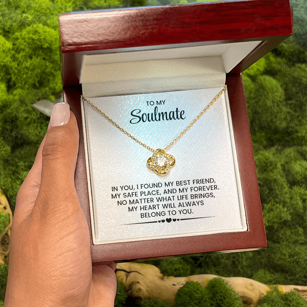 To My Soulmate - Christmas, Anniversary, Birthday Gift - Gold Pendant Love Knot Necklace With Heartfelt Message Card
