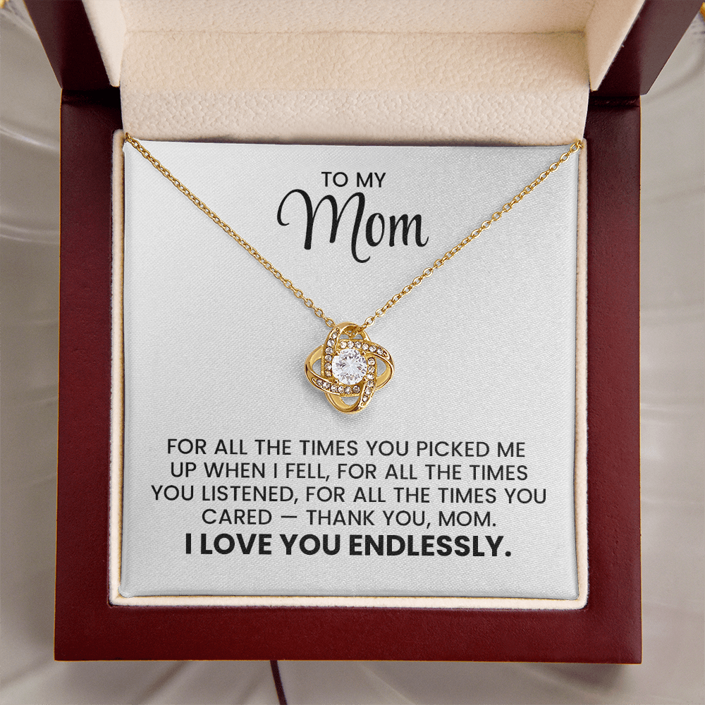 To My Mom - Christmas, Birthday, Mother's Day Gold Pendant Love Knot Necklace Gift With Heartfelt Message Card