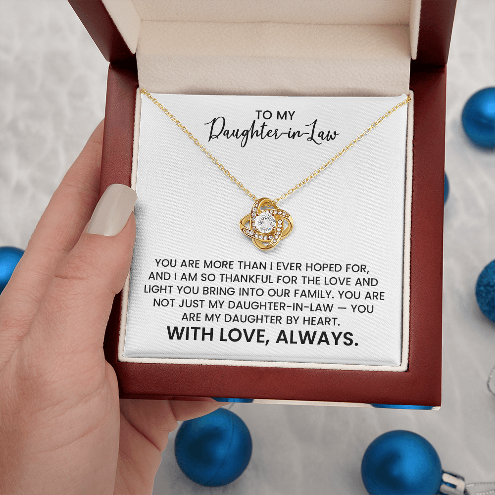 Daughter-in-Law Love and Appreciation Gift - Love Knot Gold Pendant Necklace With Heartfelt Message Card