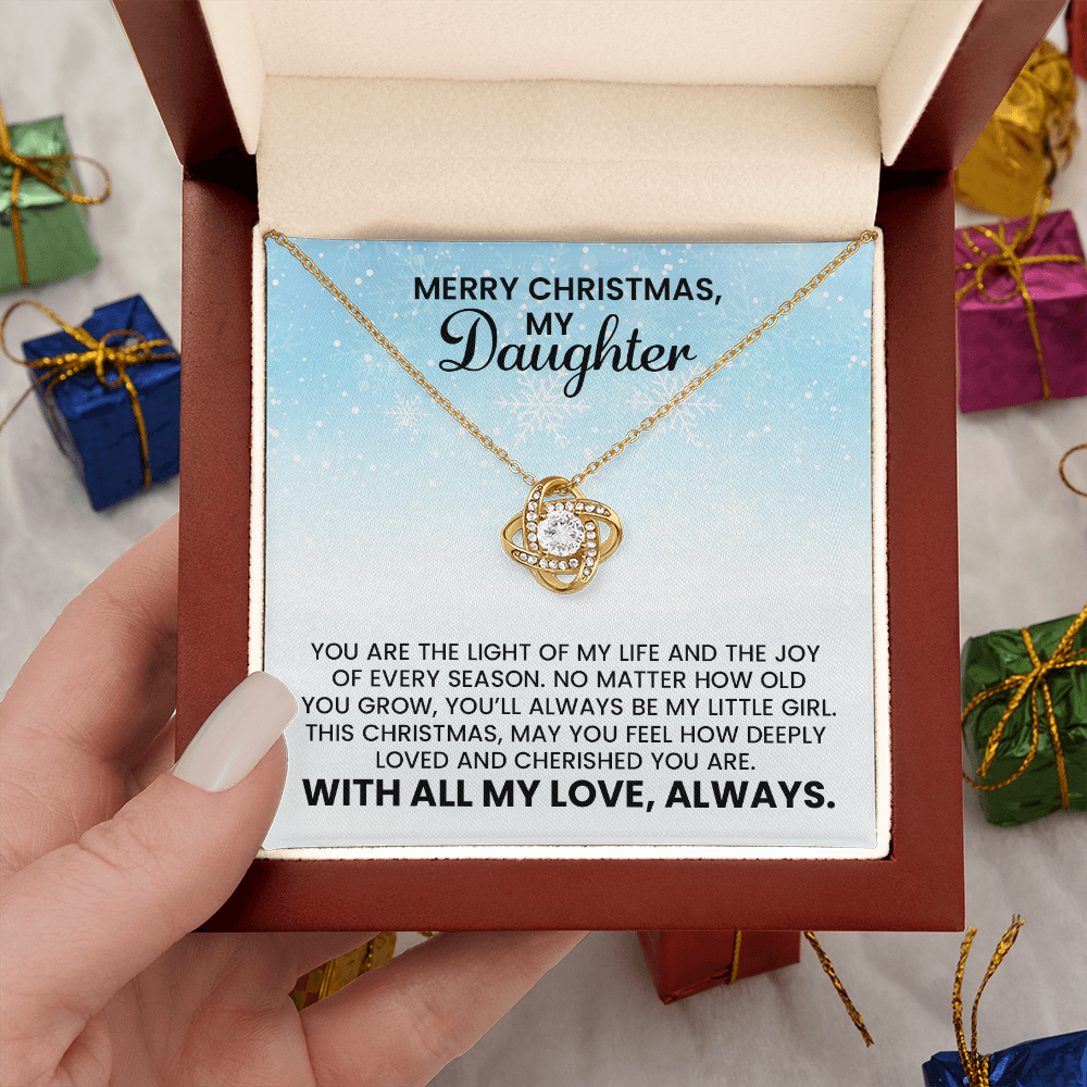 Daughter Merry Christmas Gift - Love Knot Gold Pendant Necklace With Heartfelt Message Card